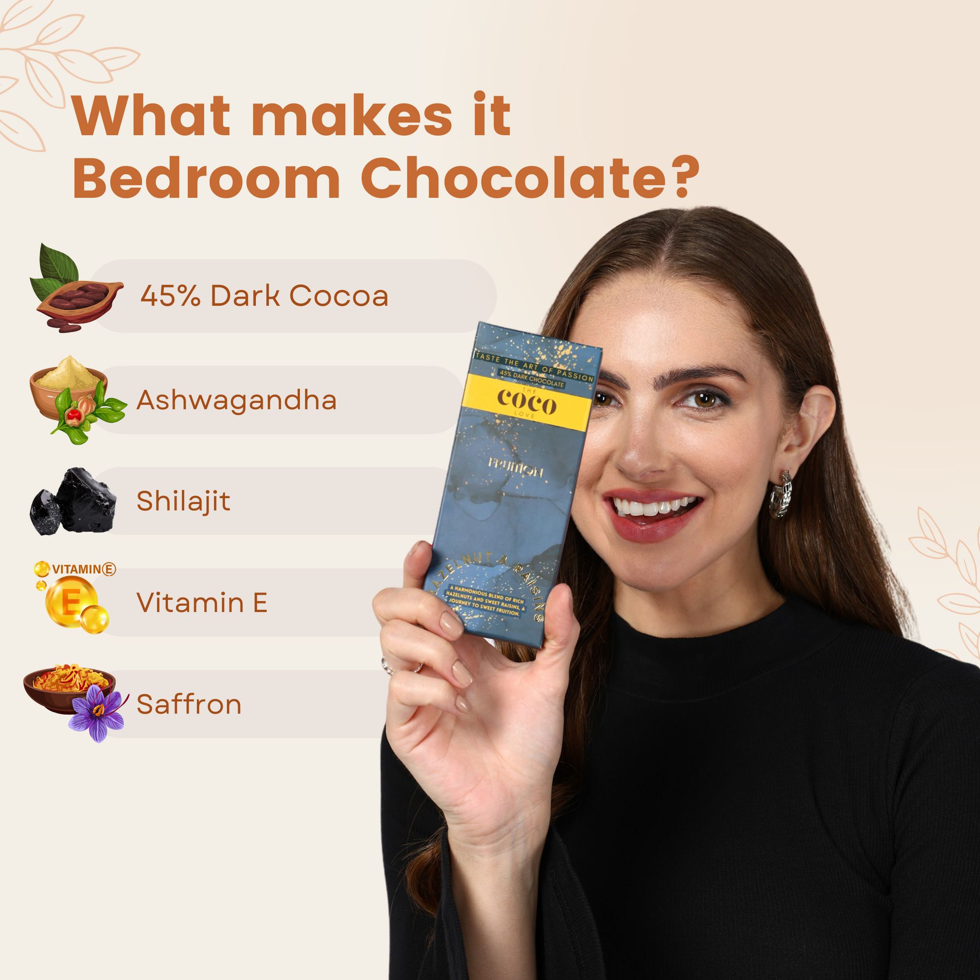 For Him -Fruition : Hazelnuts and Raisins | Libido Boosting 45% Dark Chocolate tabs