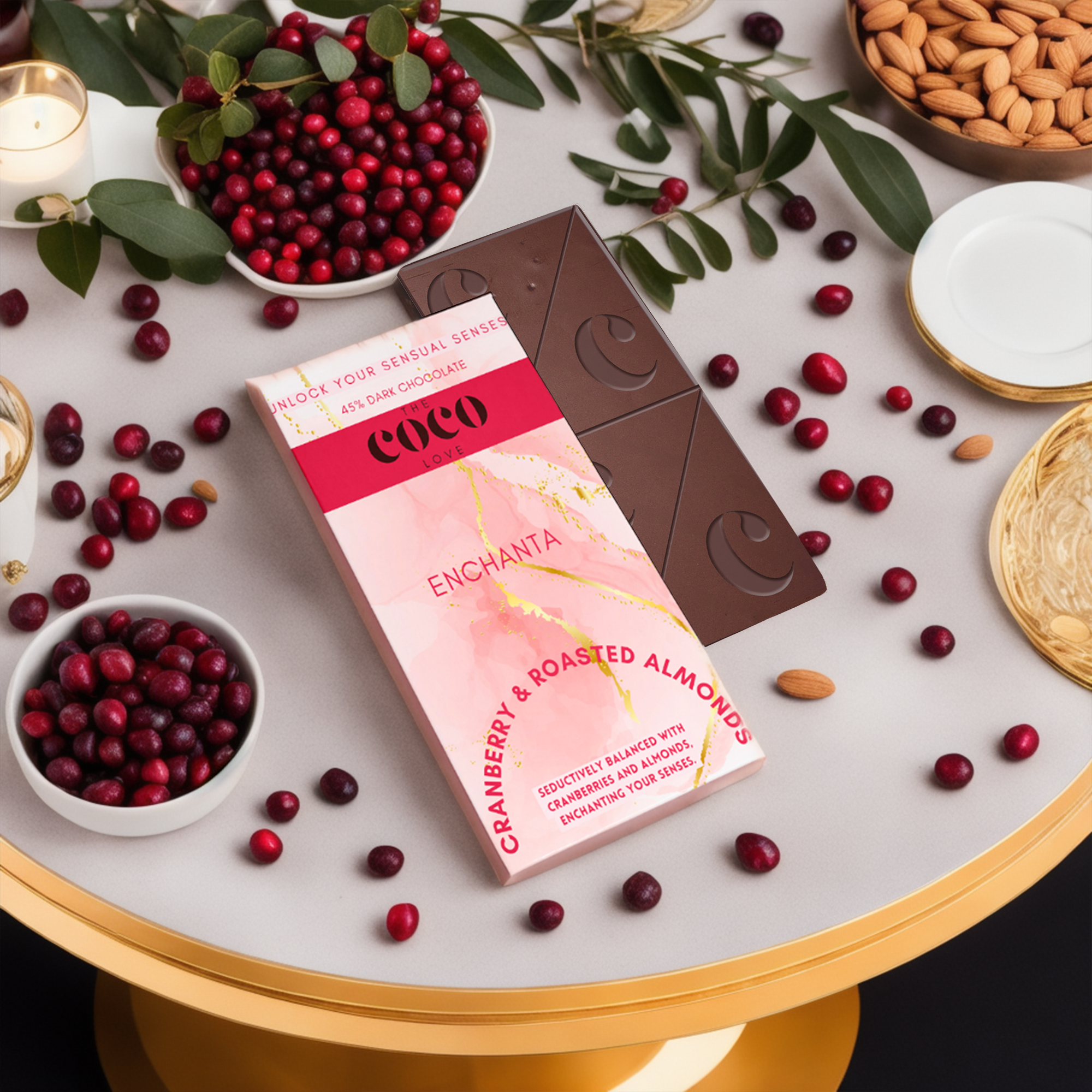 For Her - Enchanta : Cranberries and Almonds | Libido Boosting 45% Dark Chocolate tabs